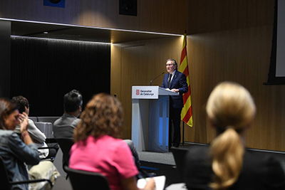 El conseller Giró durant l'acte de presentació de l'Informe Anual de l'Economia Catalana 2021