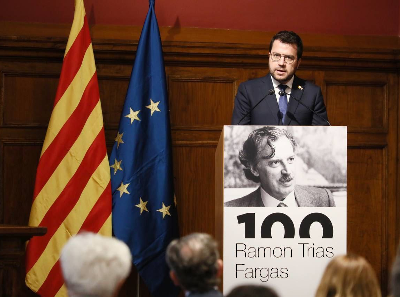 El president Aragonès ha assistit a l'acte 'Ramon Trias Fargas. Pensant l'economia de Catalunya' que s'ha celebrat per reivindicar la figura i el pensament del polític.
