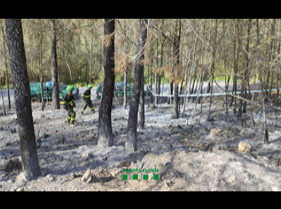 Els Agents rurals investigant les causes de l'Incendi Forestal d'Olivella