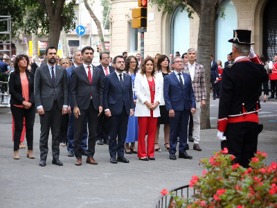 El president, durant l'ofrena del Govern al monument a Rafael Casanova. Autor: Jordi Bedmar