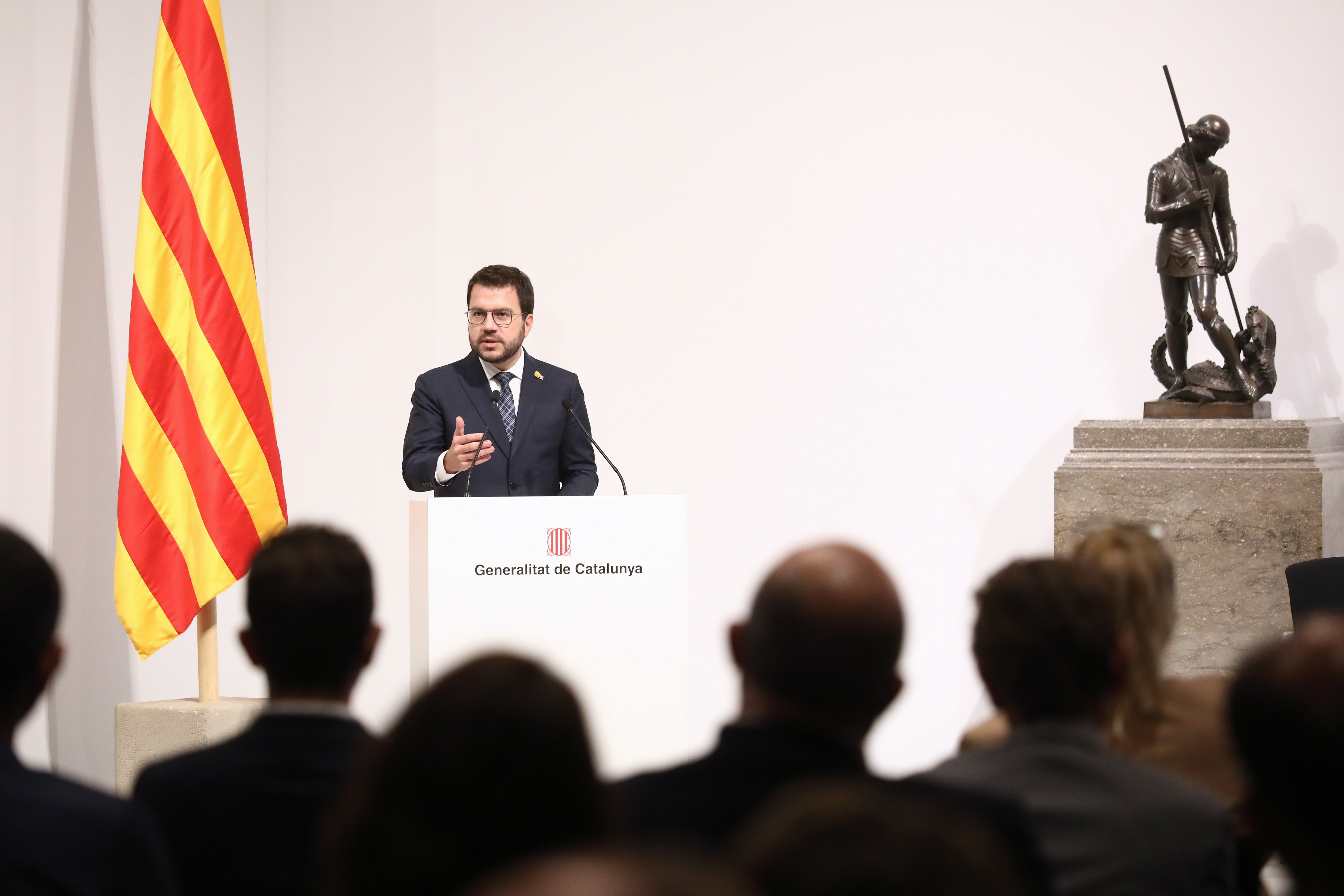 El president Aragonès en el transcurs de la seva intervenció a l'acte institucional sobre l'Any Fuster.