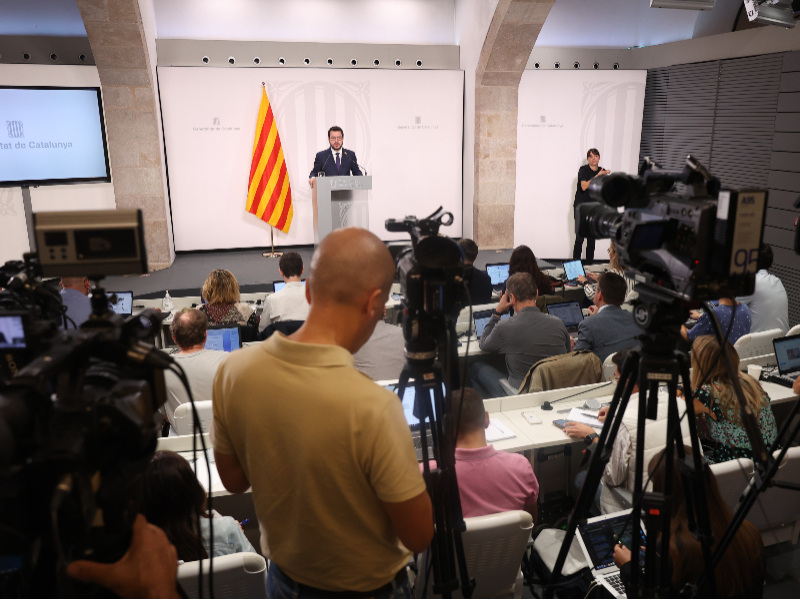 El president Aragonès, durant la compareixença. Autor: Rubén Moreno