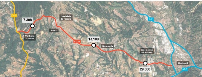 Mapa de la carretera amb IMD per trams