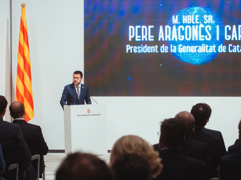 El president Aragonès, durant la seva intervenció en l'acte. Autor: Arnau Carbonell