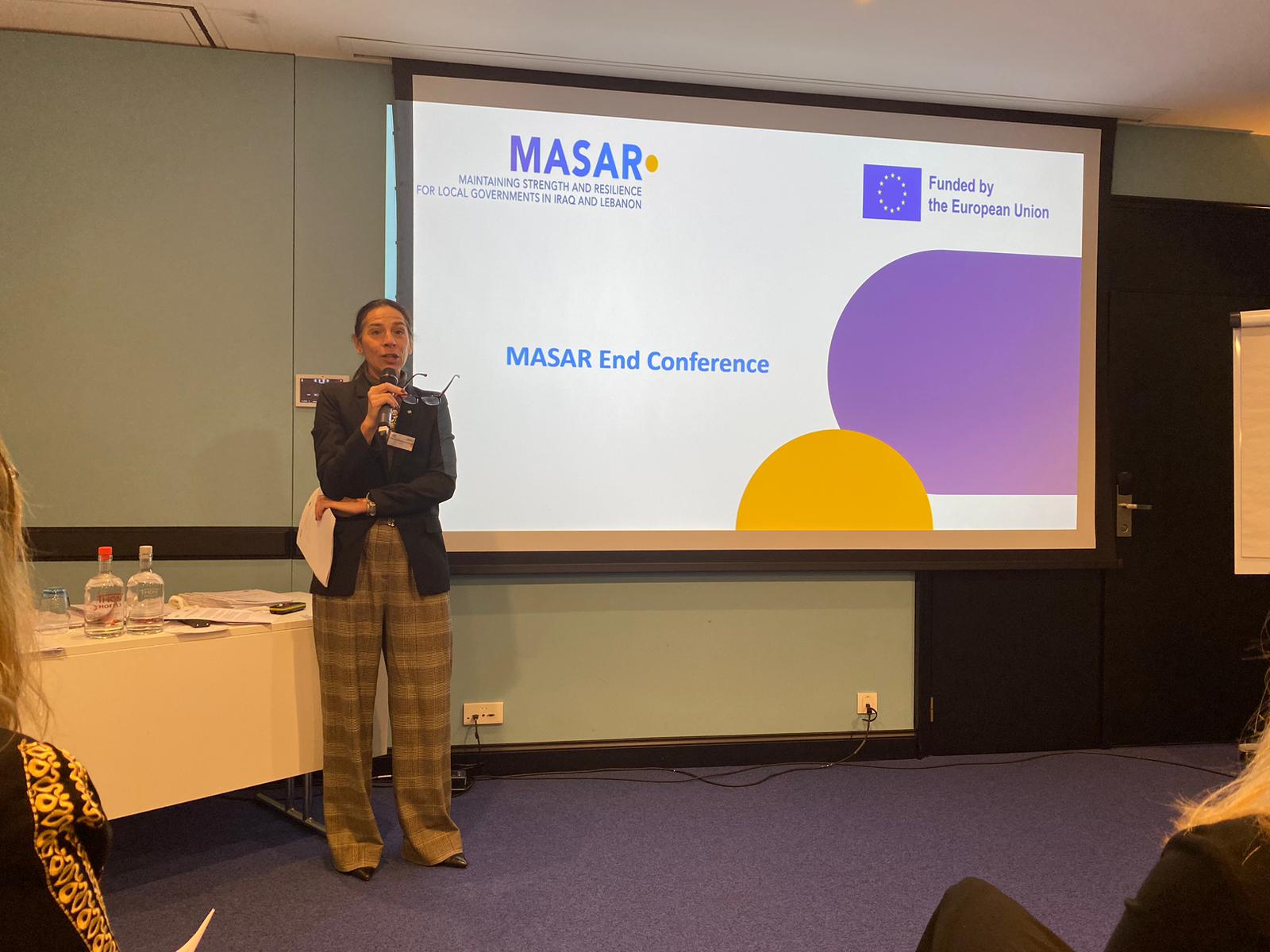 La directora general de Cooperació al Desenvolupament, Yoya Alcoceba, durant la seva intervenció a la conferència final del projecte MASAR a Brussel·les.