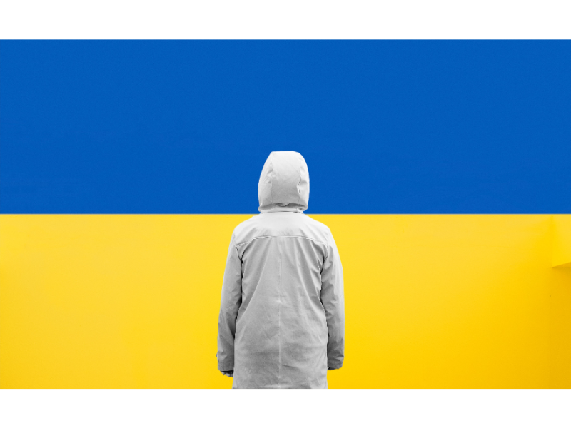 Bandera ucraïnesa amb una persona d'esquena.