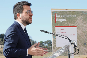 El president Aragonès durant la presentació de la variant Sagàs (foto: Rubén Moreno)