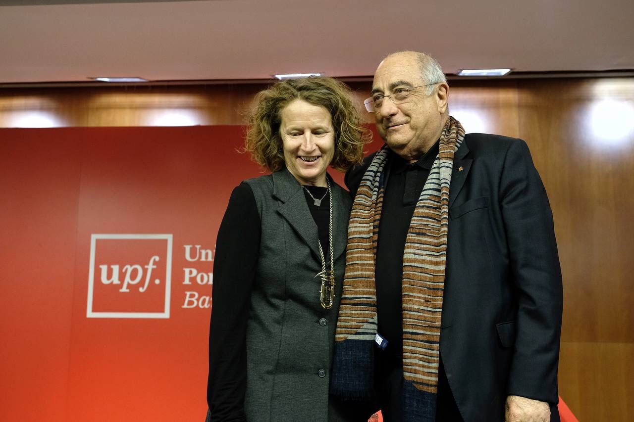 El conseller de Recerca i Universitats, Joaquim Nadal i Farreras, amb la nova rectora de la Universitat Pompeu Fabra (UPF), Laia de Nadal Clanchet.