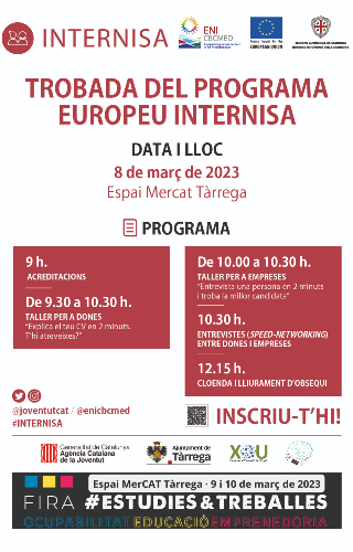 Cartell que descriu les activitats de la Trobada del programa europeu Internisa, amb un taller per a dones, un per a empreses, les entrevistes i la cloenda.