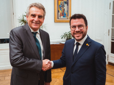 El president Aragonès, durant la trobada amb el ministre Rossi (Fotografies: Arnau Carbonell)
