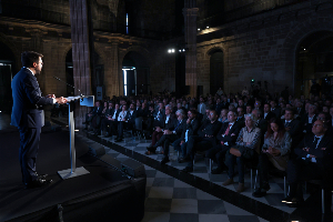 El president Aragonès i Garcia durant la presentació del Compromís Nacional per un Turisme Responsable