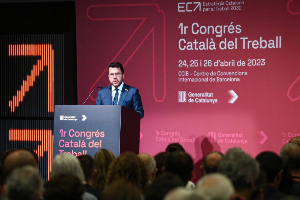 El president Aragonès durant l'acte (foto: Jordi Bedmar)