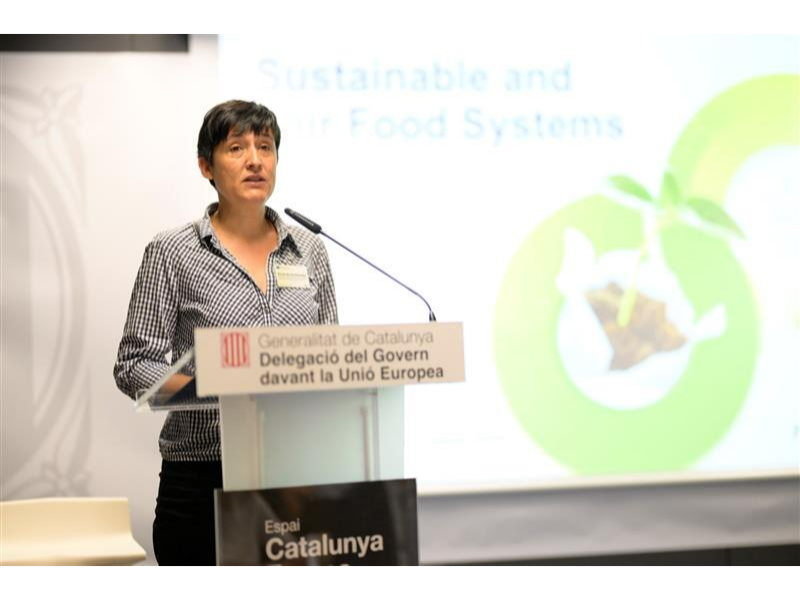 La directora general d'Agricultura i Ramaderia, Elisenda Guillaumes, durant la conferència que ha fet a Brusel·les en el marc de la Green Week.