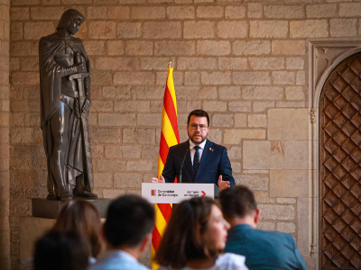 El president Aragonès, durant la compareixença (autor: Jordi Bedmar)