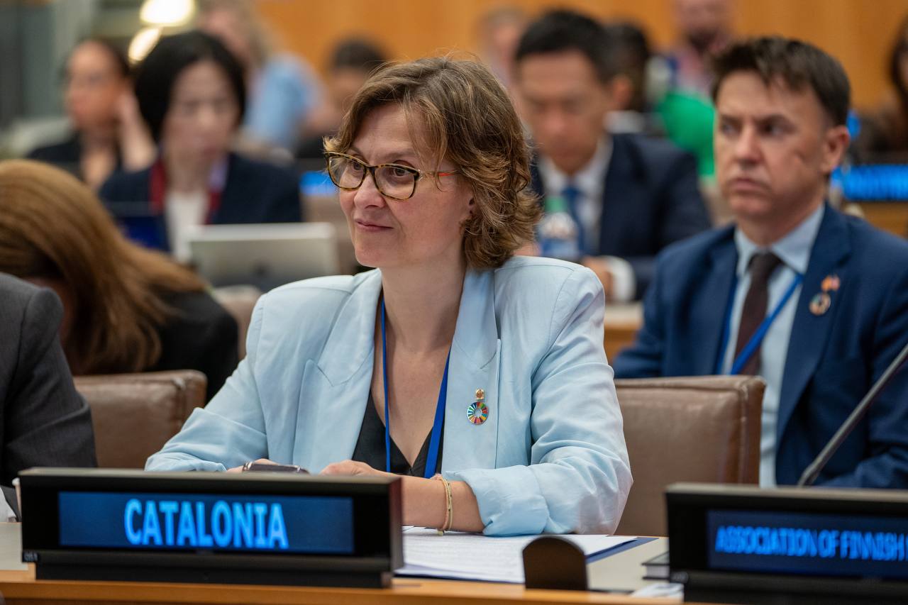 La consellera Meritxell Serret, participant en l'acte a la seu de les Nacions Unides.