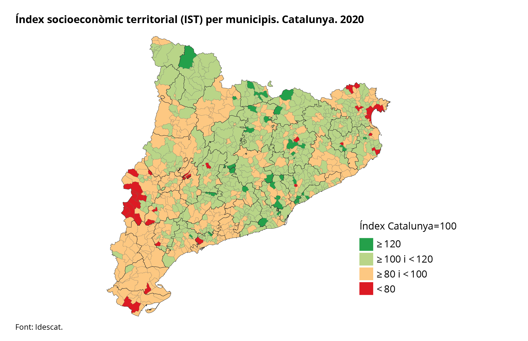 Índex socioeconòmic territorial (IS) per municipis. Catalunya. 2020