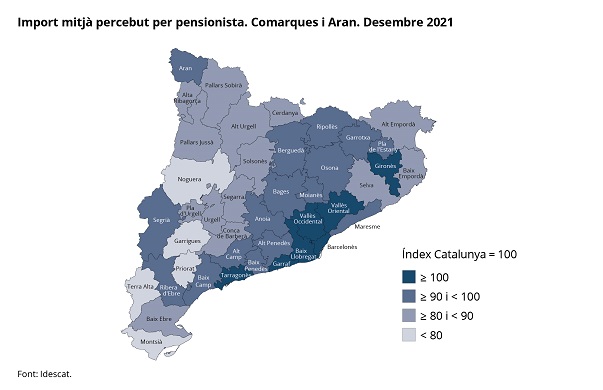 Imagen del artículo El Barcelonès és la comarca on l'import mitjà de les pensions contributives és més elevat, 1.338 euros, el 2021
