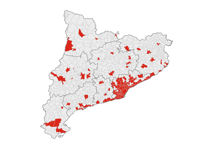 Mapa dels municipis que es declaren àrees tenses