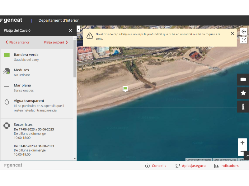 Imatge del visor de platges de Protecció Civil