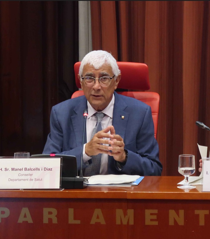 El conseller de Salut, Manel Balcells i Díaz, durant la seva intervenció a la Comissió de Salut al Parlament. 
