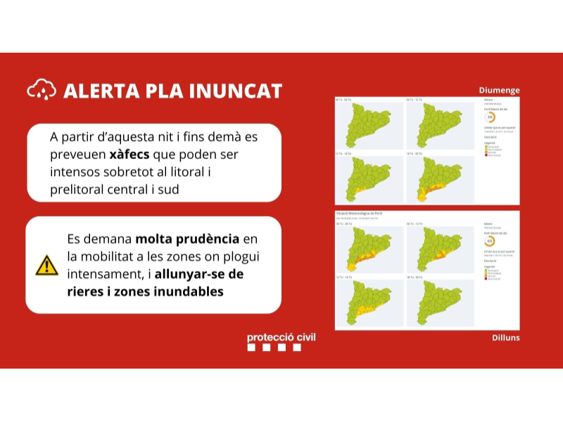 Imagen del artículo Protecció Civil activa en ALERTA el pla INUNCAT per la probabilitat de pluges intenses les properes hores