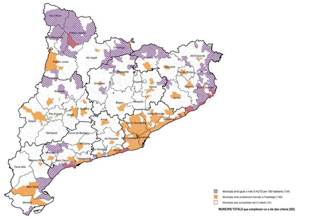 Mapa de municipis de Catalunya on afecta la regulació