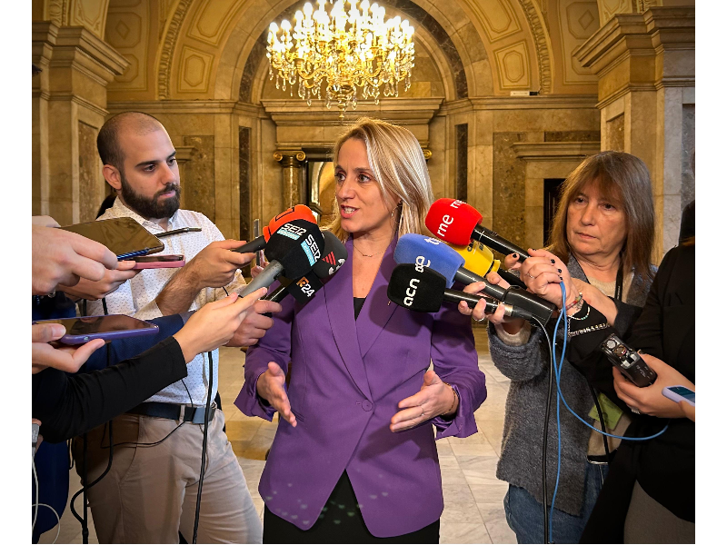 La consellera Mas Guix durant una atenció als mitjans al Parlament de Catalunya