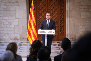 Compareixença del president Aragonès. Imatge: Jordi Bedmar/Arnau Carbonell 
