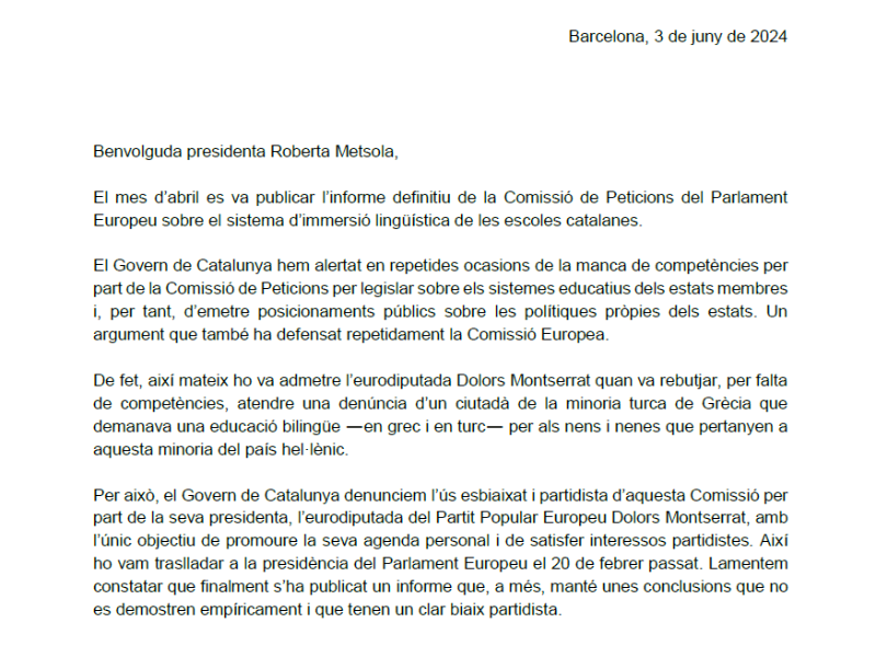 Imagen del artículo El Govern exigeix depurar responsabilitats per l'ús fraudulent i partidista de la Comissió de Peticions del Parlament Europeu