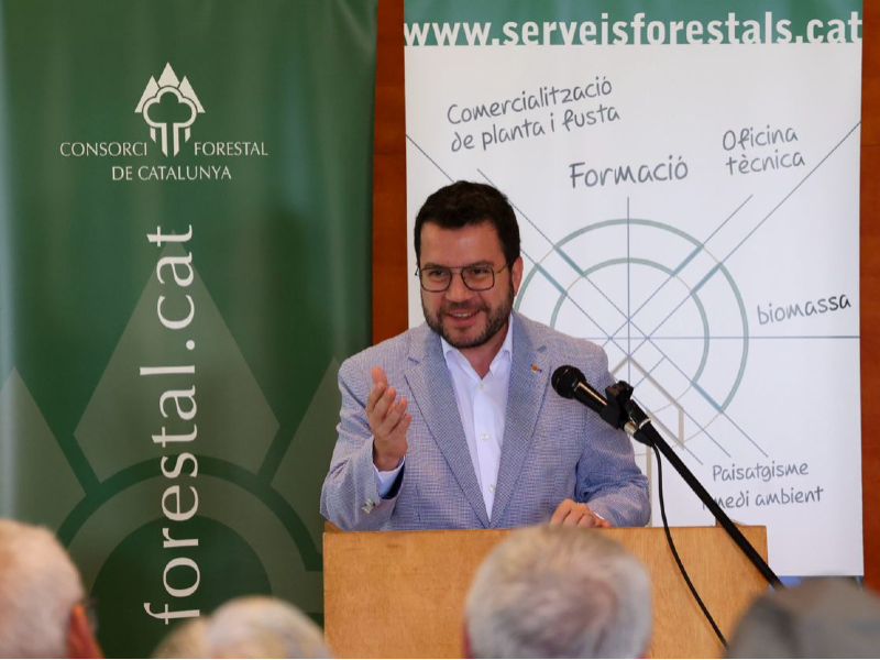 El president Aragonès durant la seva intervenció (Fotografia: Rubén Moreno)