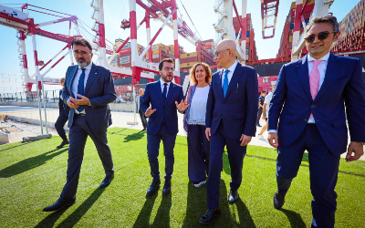 El president a l'arribada al Port de Barcelona. Fotografia: Jordi Bedmar