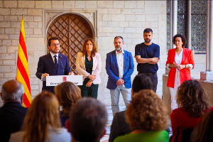 El president Aragonès durant la seva intervenció a la recepció als exiliats retornats divendres (Fotografia:  Jordi Bedmar)