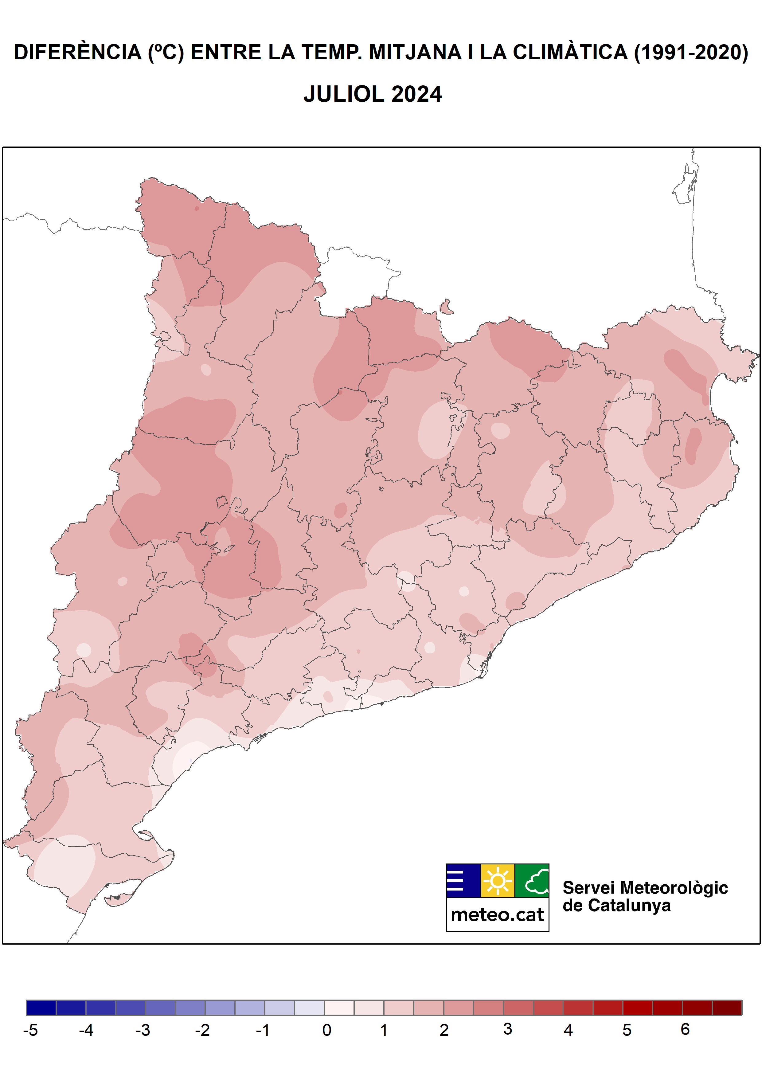 Diferencia temperatura juliol respecte mitjana