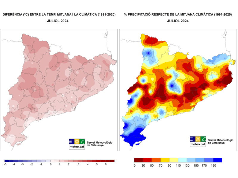 Diferencia entre temperatura i precipitacio juliol respecte mitjana