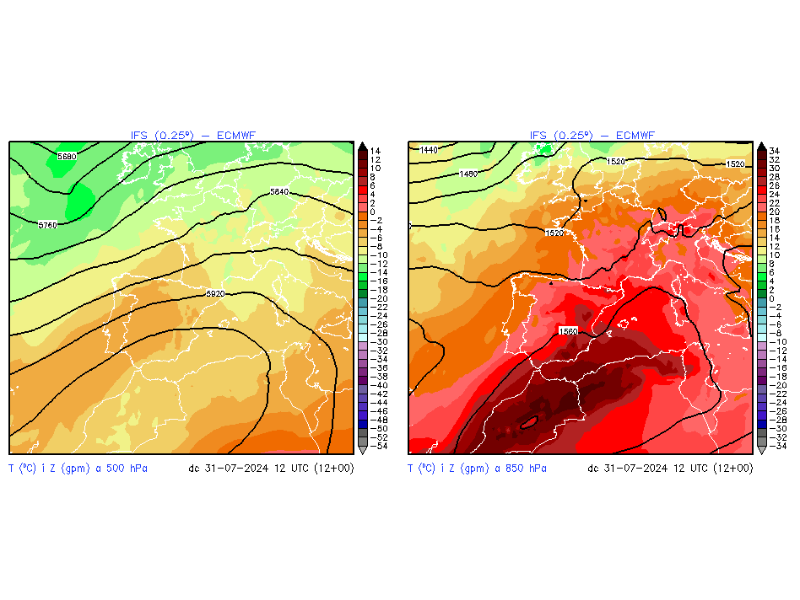 T 500 hPa i 850 hPa 31jul2024_12h