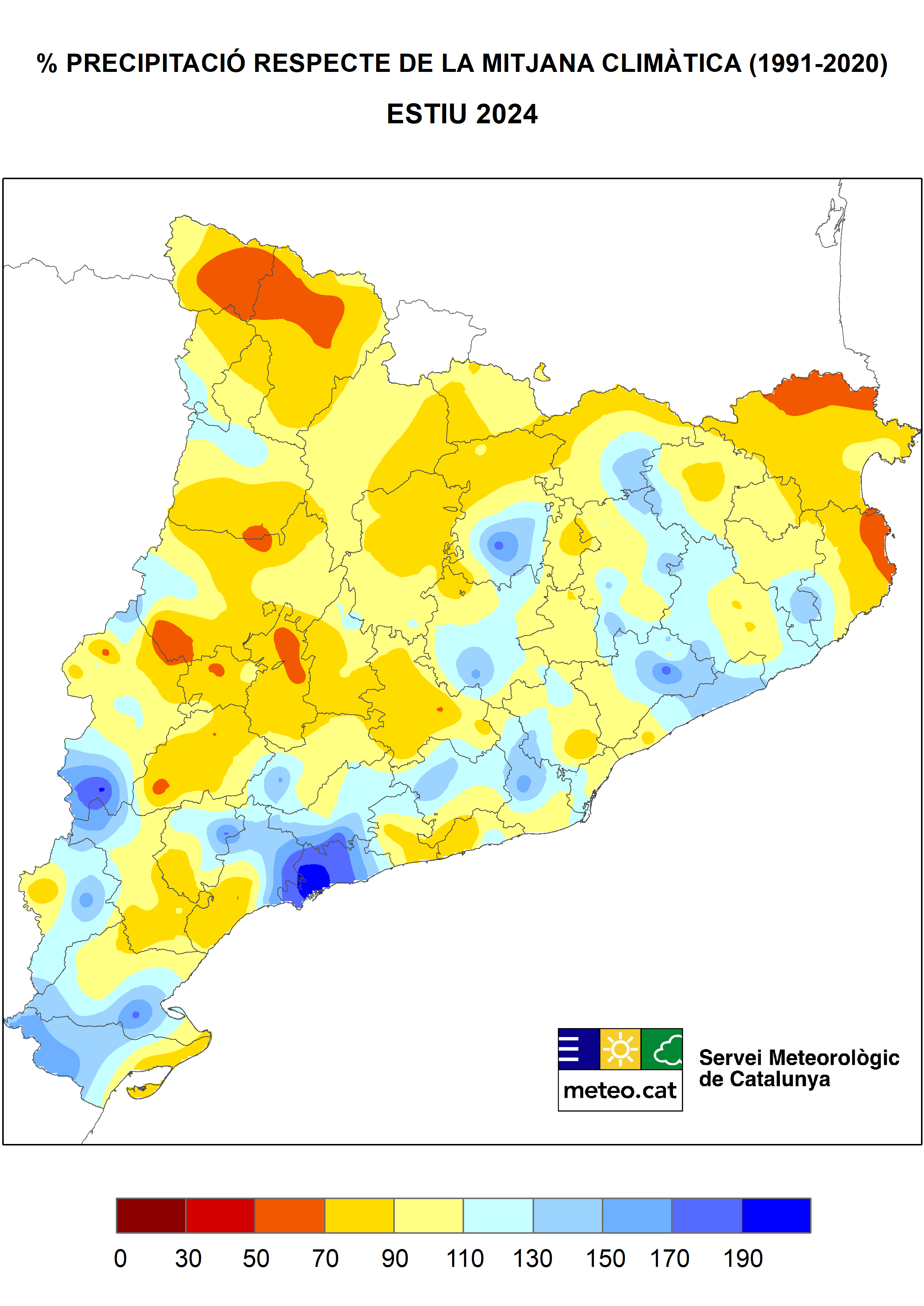 Precipitacio respecte mitjana climatica estiu 24