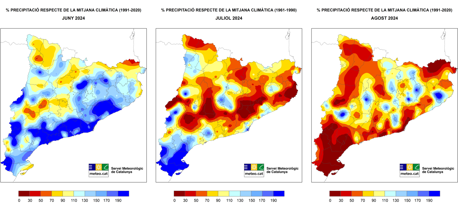 Precipitacio mensual respecte mitjana climatica estiu 24