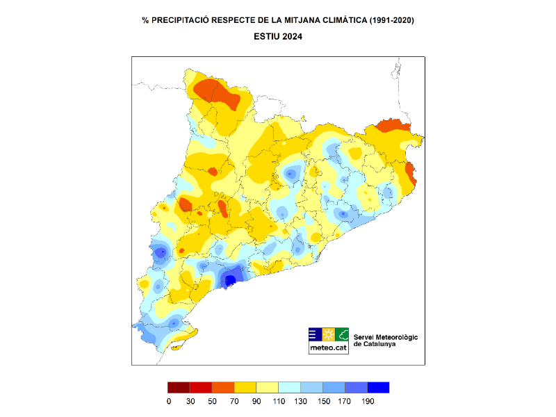 Precipitacio respecte mitjana climatica estiu 24