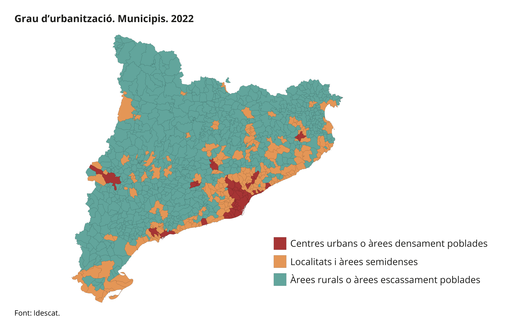 Mapa. Grau d'urbanització. Municipis.2022