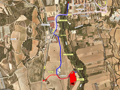 Mapa amb la ubicació de la futura depuradora i el traçat dels col·lectors en alta.