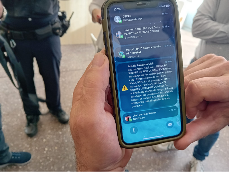 Missatge del sistema ES-Alert enviat durant un dels simulacres de Protecció aquest any.